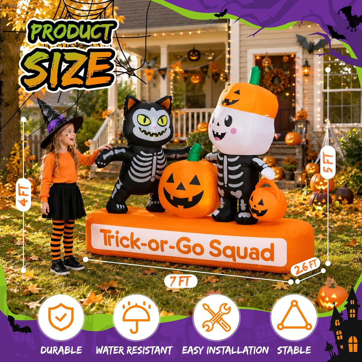 Toiyjofe 7FT Halloween Inflatables Trick-or-Treat Squad Yard Decoration