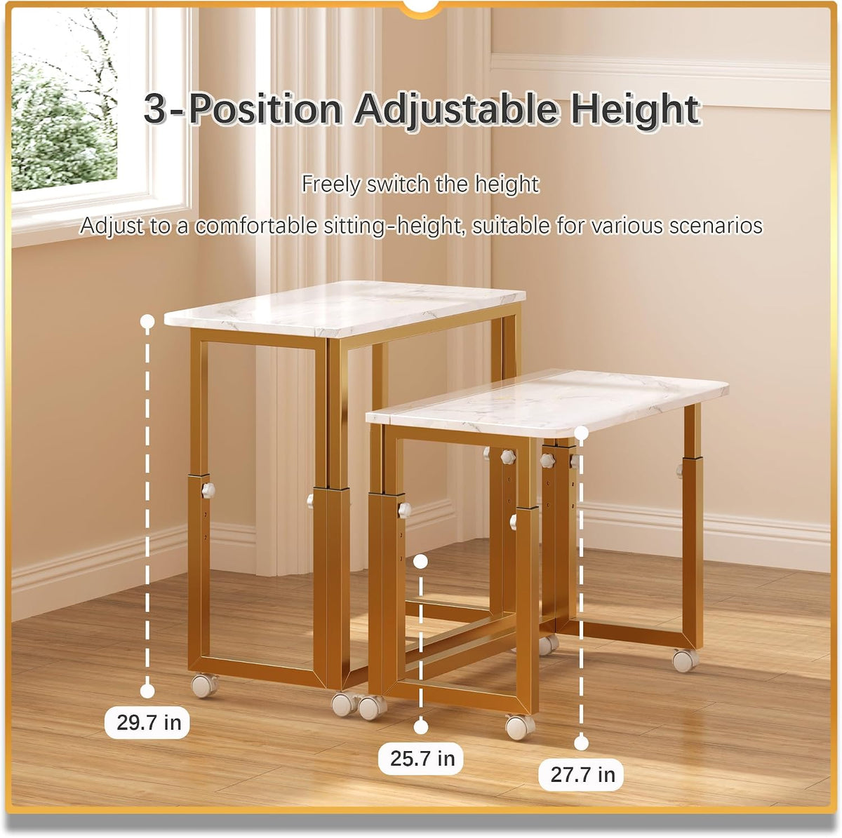 4NM No Tool Assembly 27.5" Small Desk, Folding Portable Desk with Wheels...
