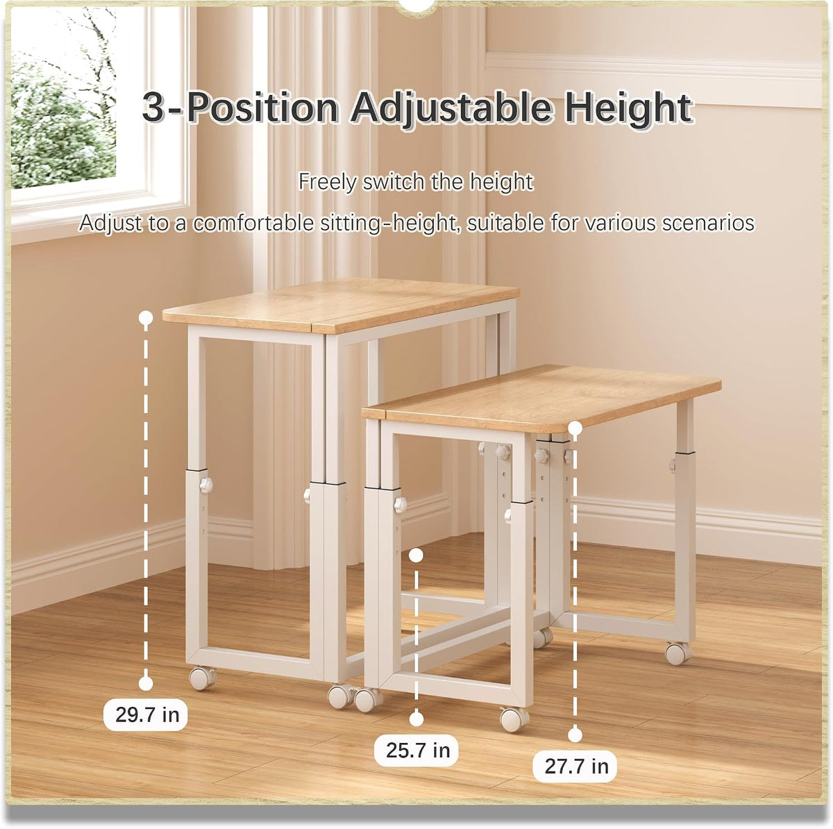 4NM No Tool Assembly 27.5" Small Desk, Folding Portable Desk with Wheels...