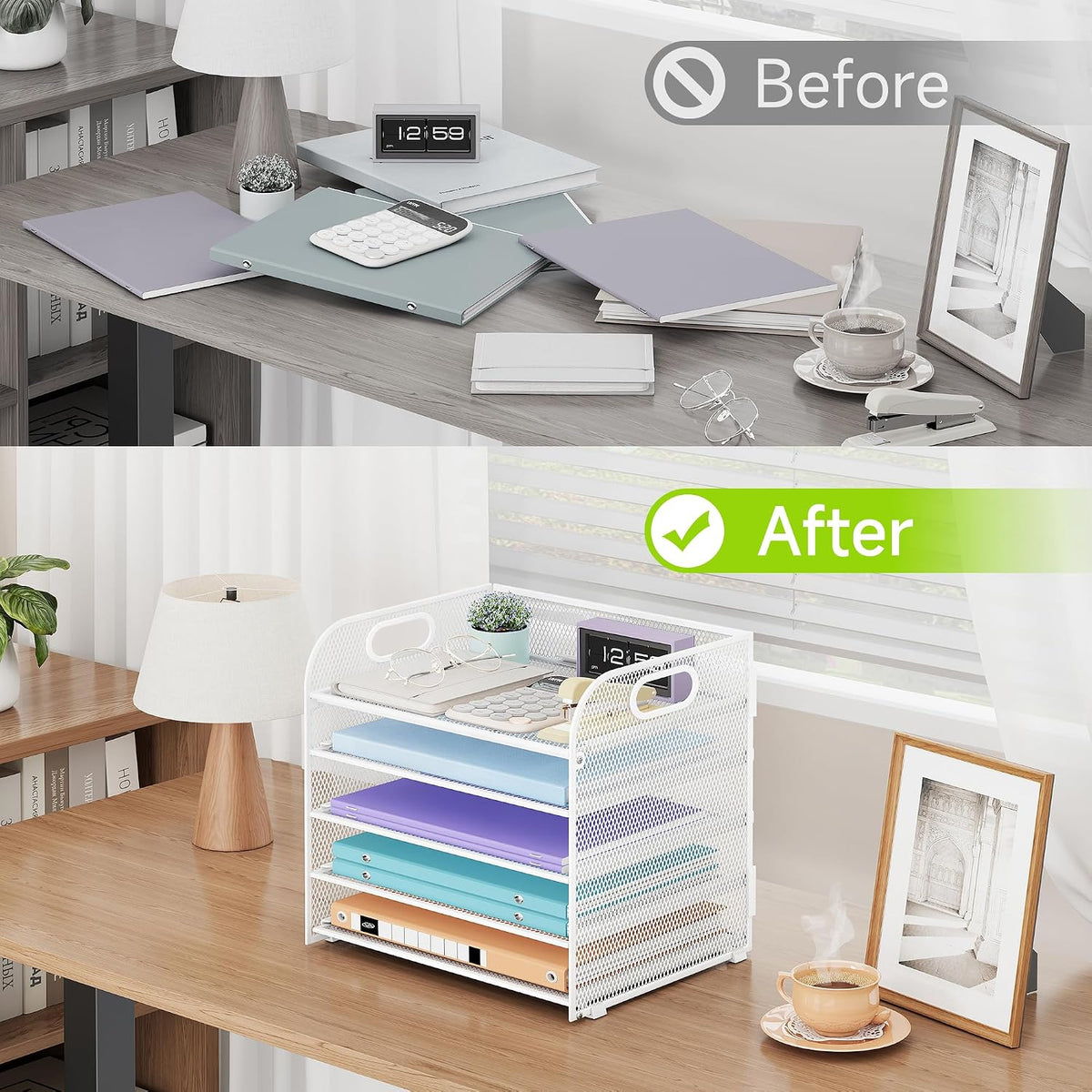 Cawukege 2 Pack 5 Tier Paper Organizer, Letter Tray with Handle, Mesh Desk Or...