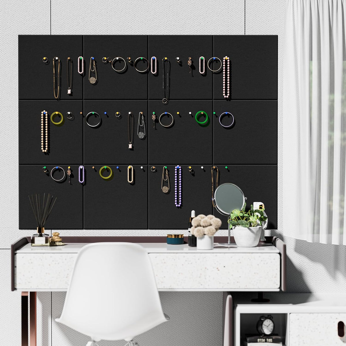 MaxGear Felt Bulletin Board 48" x 36", Black Felt Wall Tiles Wall D...