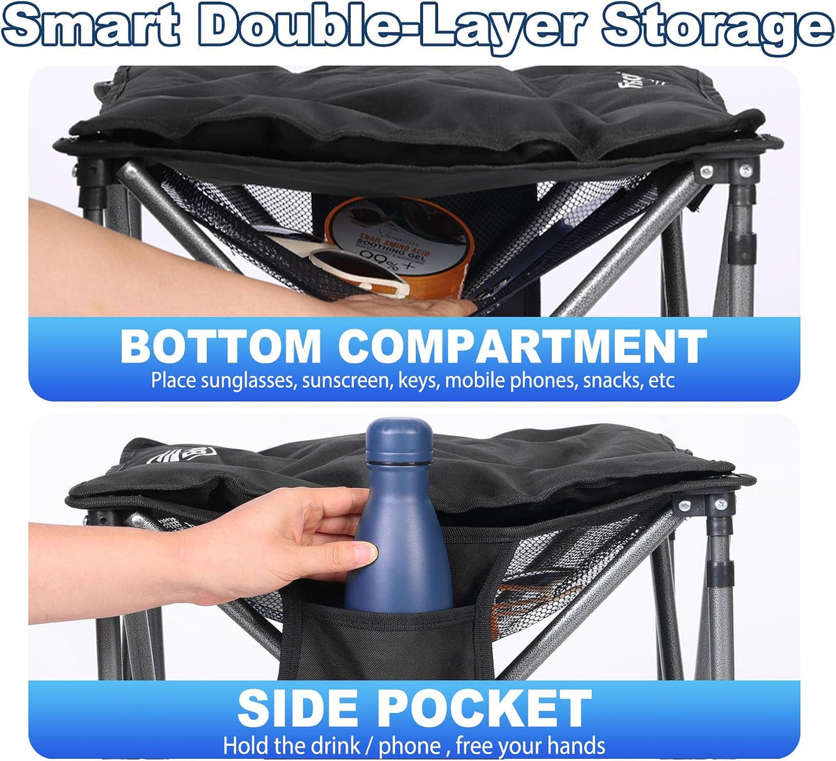 Bolosy Oversized Camping Stool with Removable Padded Camp Chair Footrest