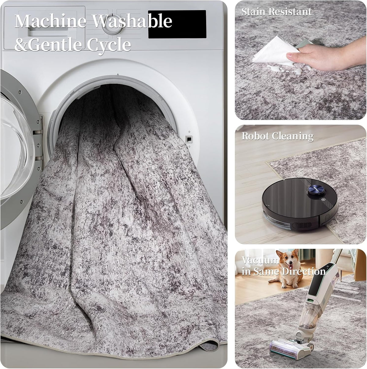 4x5 Washable Area Rug: Wide Abstract Neutral Entryway Carpet GrayCream