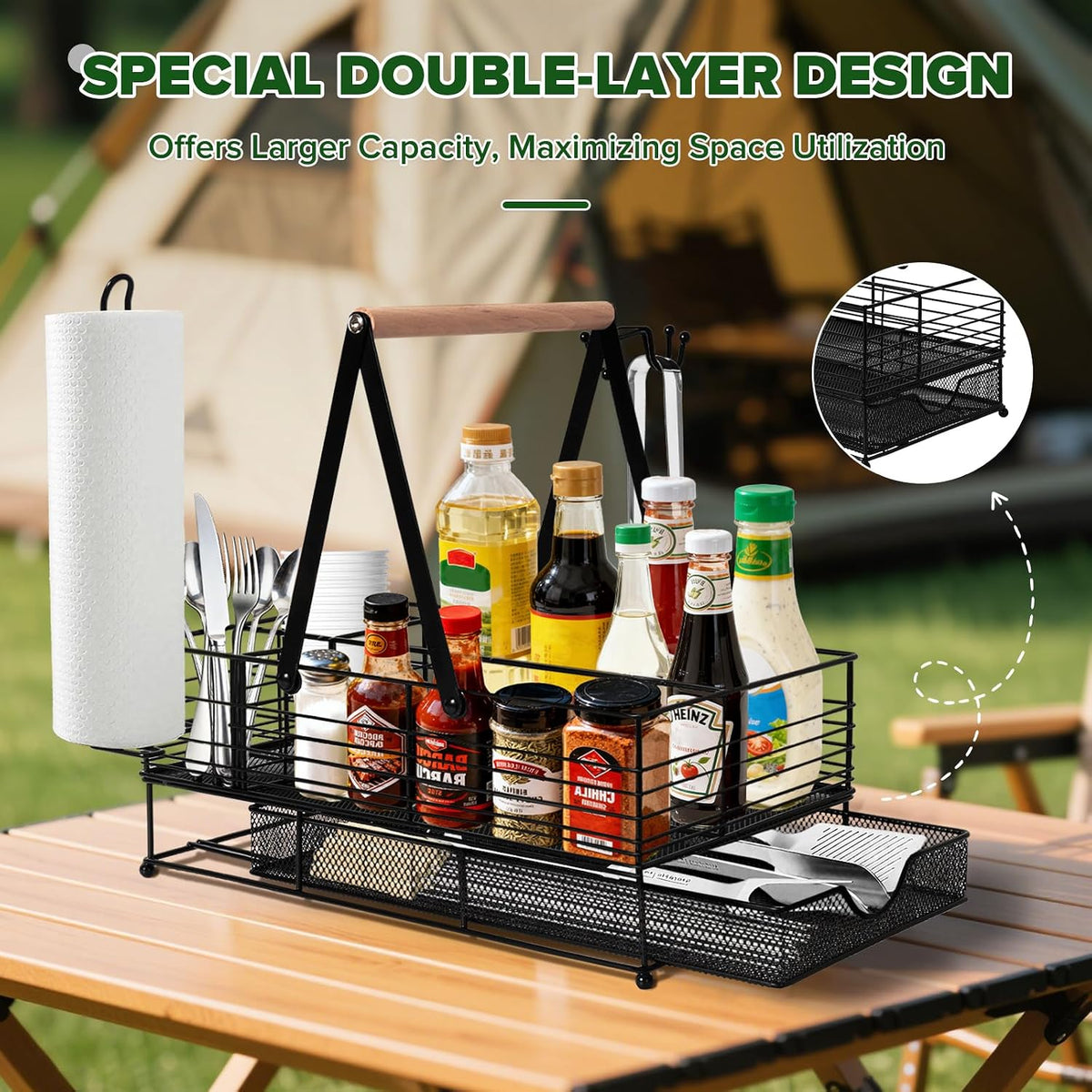 Grill Caddy, BBQ Caddy with Paper Towel Holder, Griddle Organizer, Plate and ...