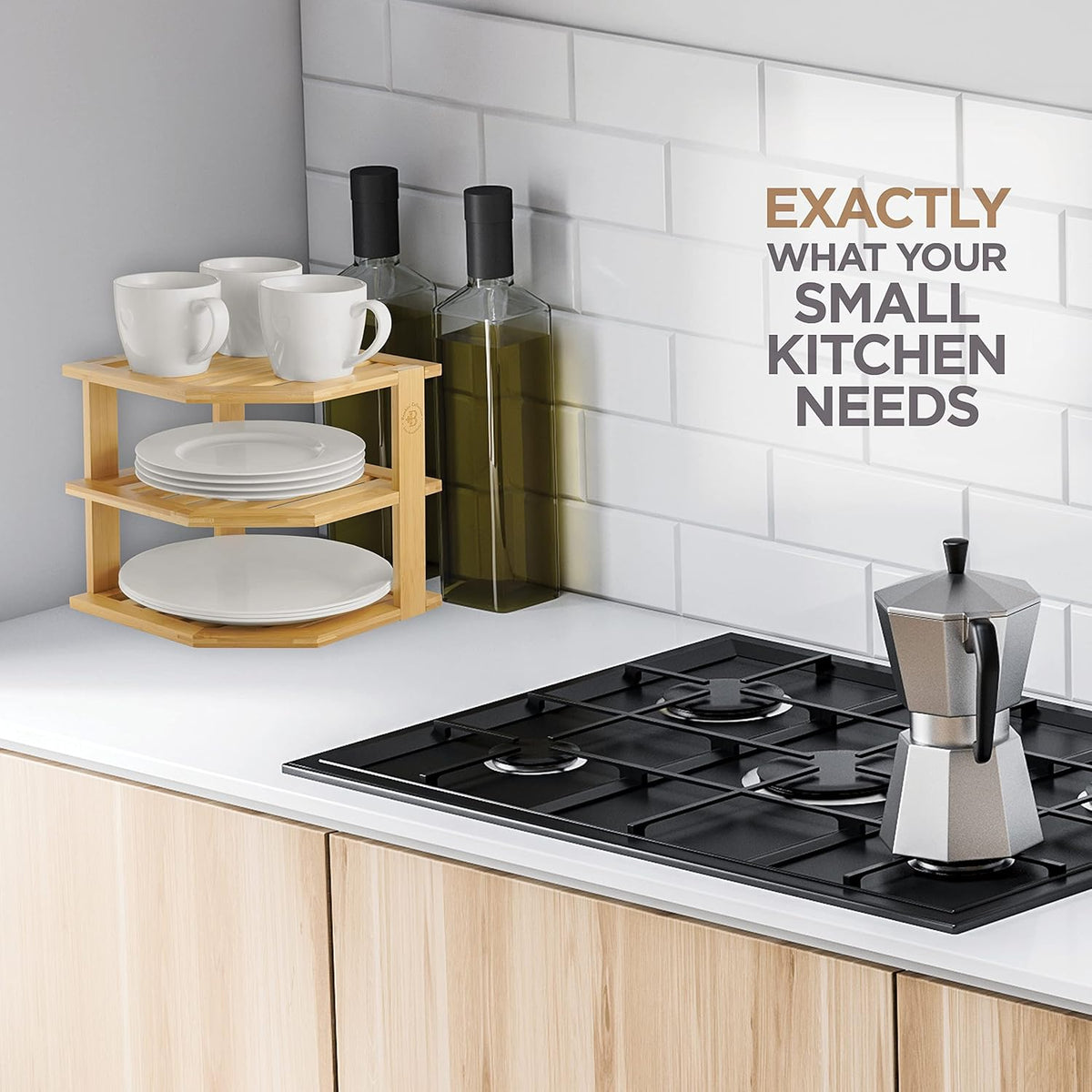 Bambüsi Bamboo Corner Kitchen Shelf and Adjustable Bamboo Drawer Dividers Org...