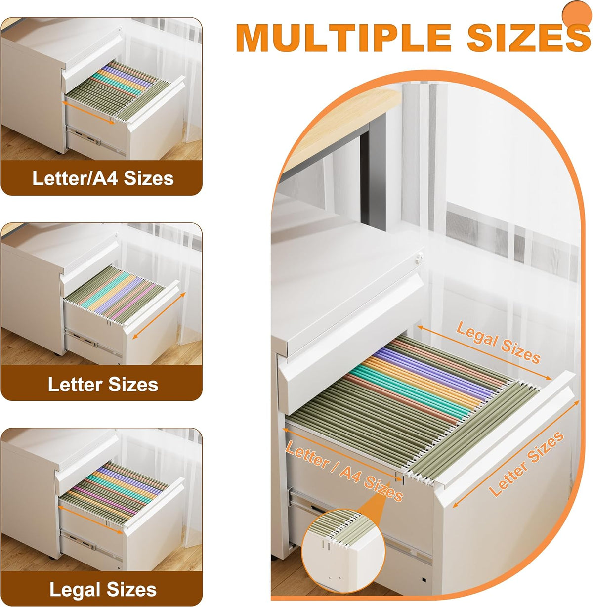 2 Drawer Metal Mobile File Cabinet with Lock and 4 Keys
