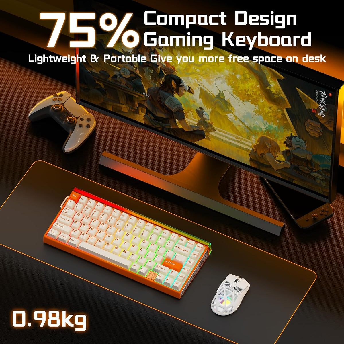 Aula Hero 75 HE Hall Effect Wireless Gaming Keyboard, 8K Polling & 8000mAh