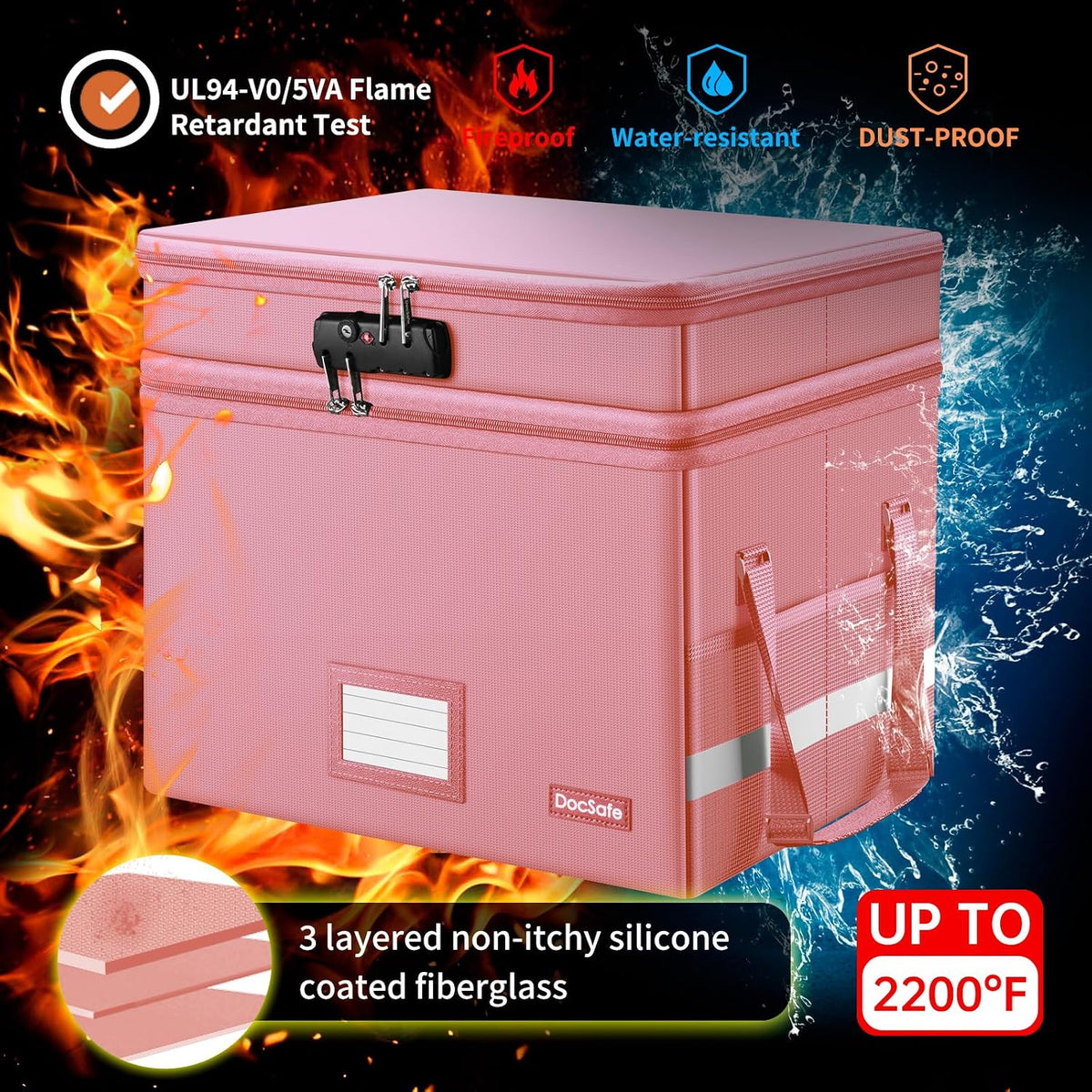 DocSafe File Box with Lock,Multi-Layer Fireproof Document Box Collapsible Fil...