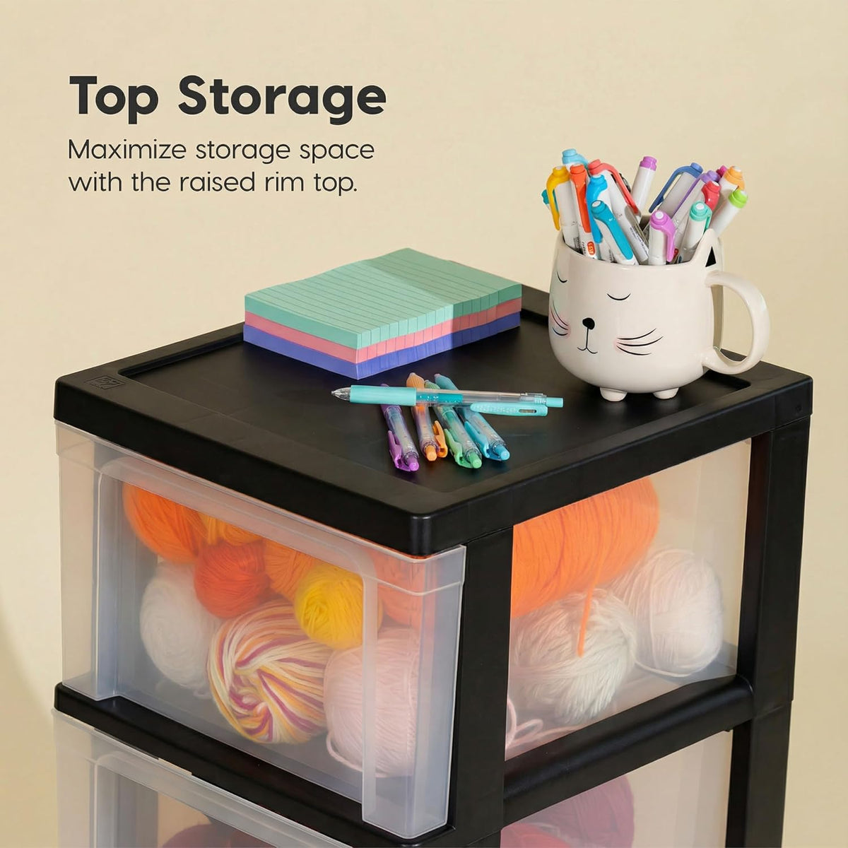 IRIS USA 3-Drawer Slim Narrow Storage Organizer Rolling Cart, Black/Clear