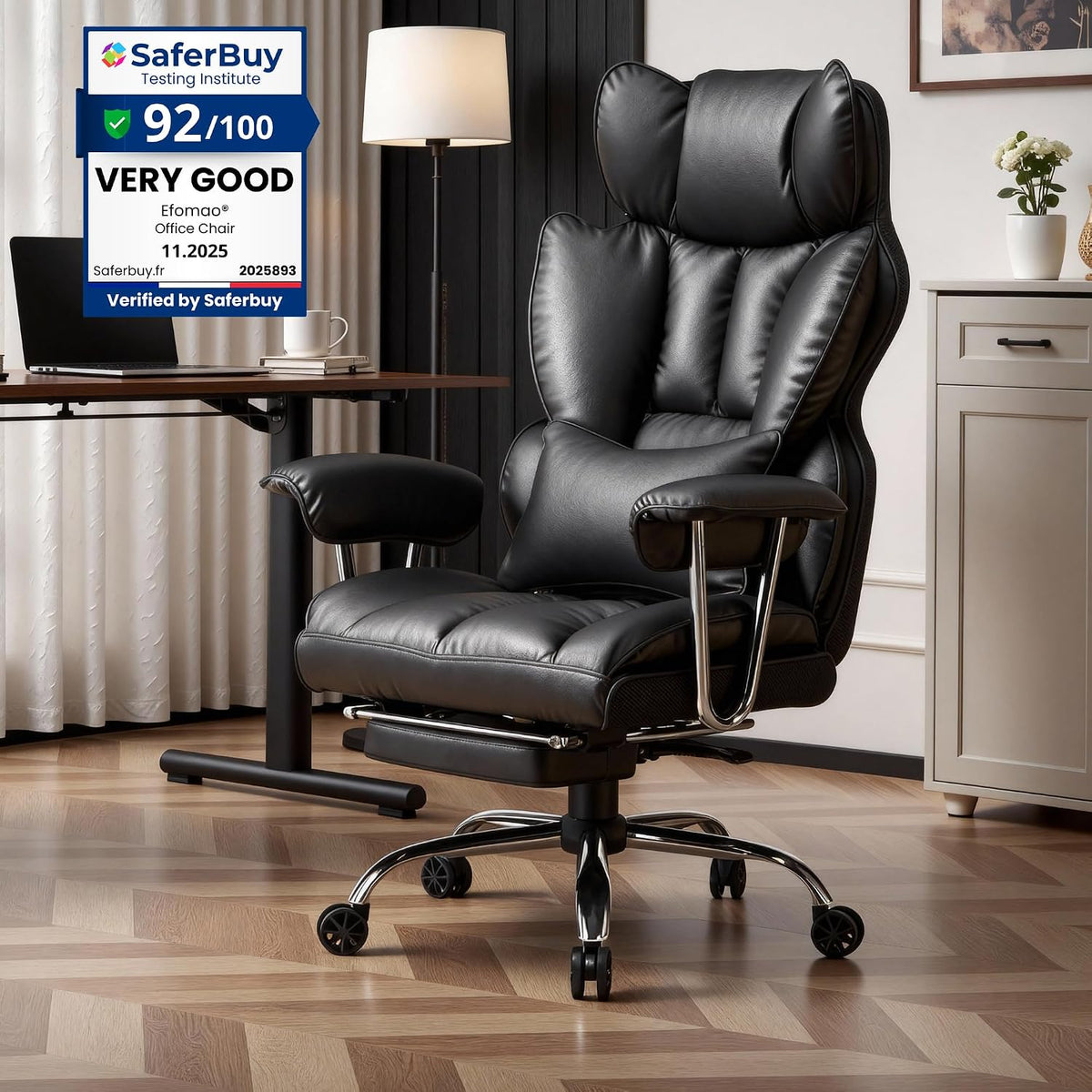 Efomao Big and Tall Office Chair 400lbs, Executive PU Leather Desk Chair with...
