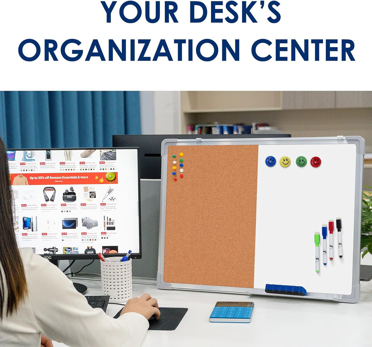 Combination Whiteboard Bulletin Board, 24x18 in Dry Erase Board with Cork