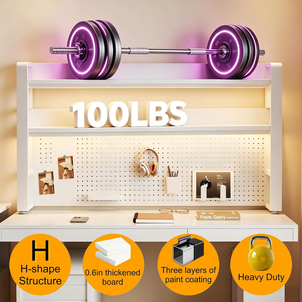 Desktop Hutch Bookshelf, 2-Tier Metal Desk Shelf for Top of Desk