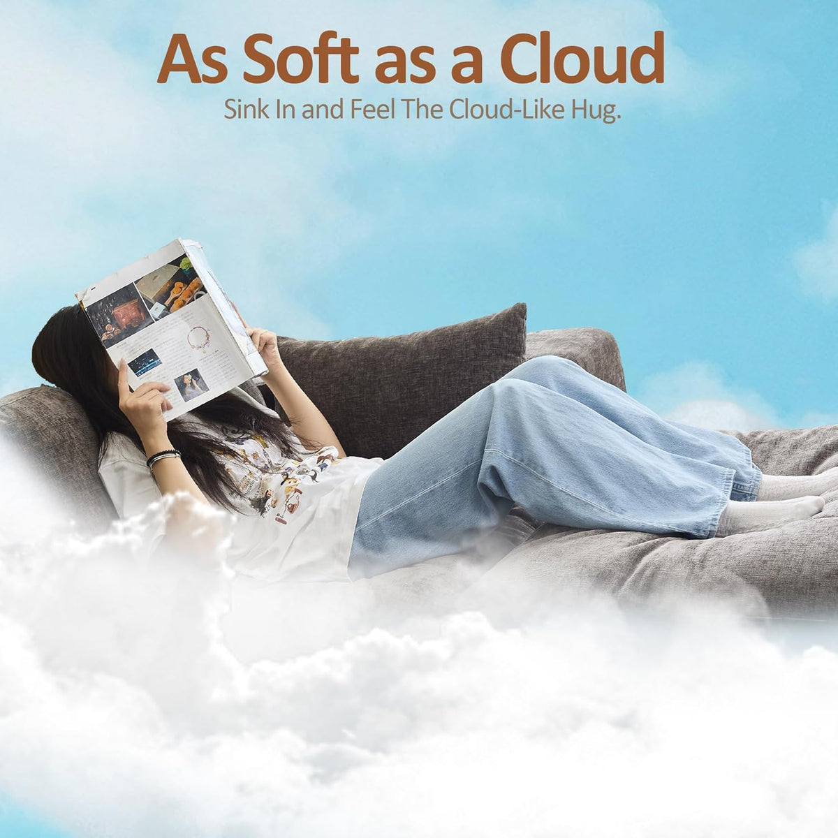 33.5'' Cloud Ottoman for Modular Sofa, Comfy Chenille Upholstered Foo...