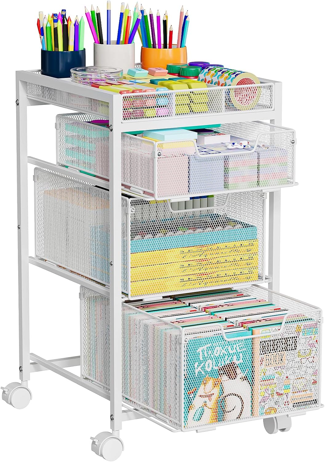 Rolling Utility Cart with 3 Drawers, Craft Organizer and Storage with DIY Div...