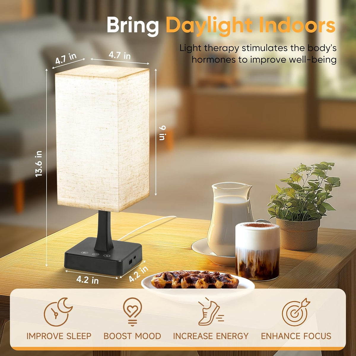 Light Therapy Lamp 10000 Lux Therapy Light with Remote and Touch Control, 3 C...