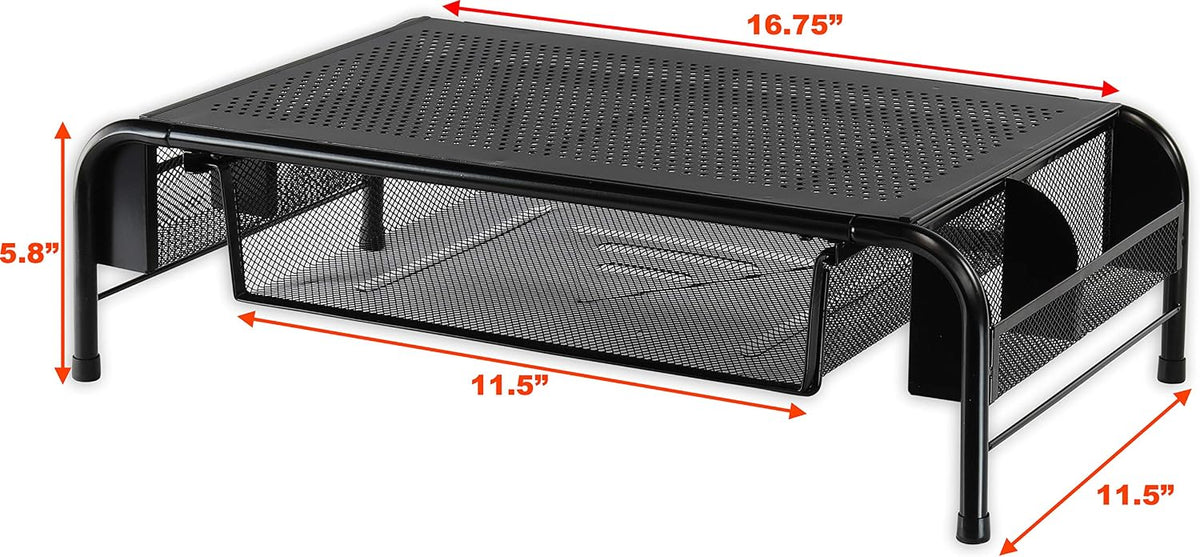 Simple Houseware Metal Desk Monitor Stand Riser w/ Drawer, 2-Pack, Black