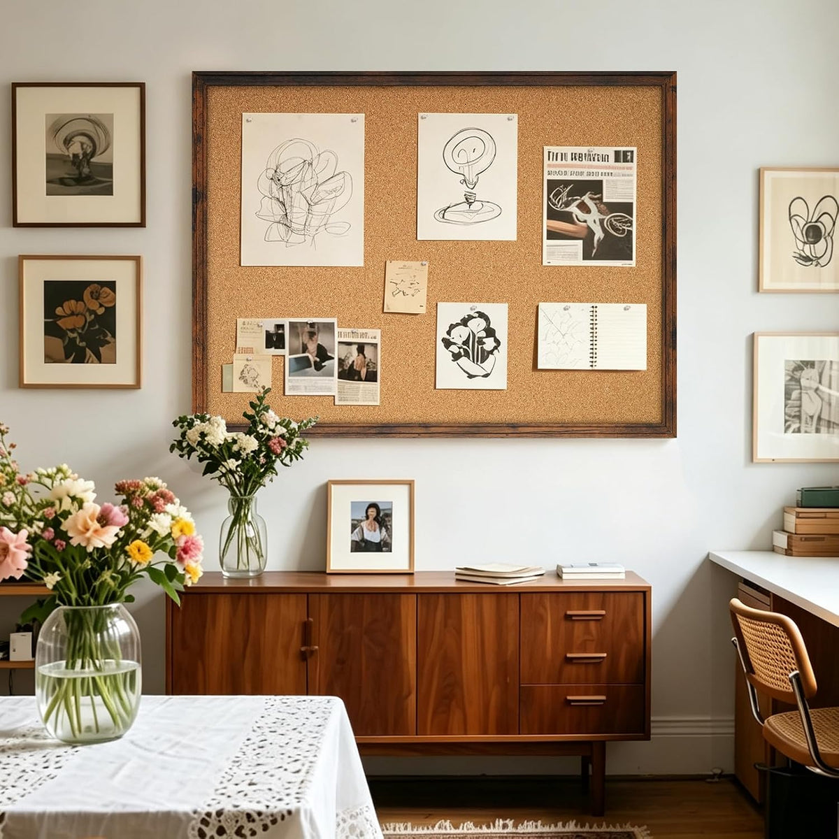 Large Cork Board Bulletin Board, 48"x36" Corkboard for Wall
