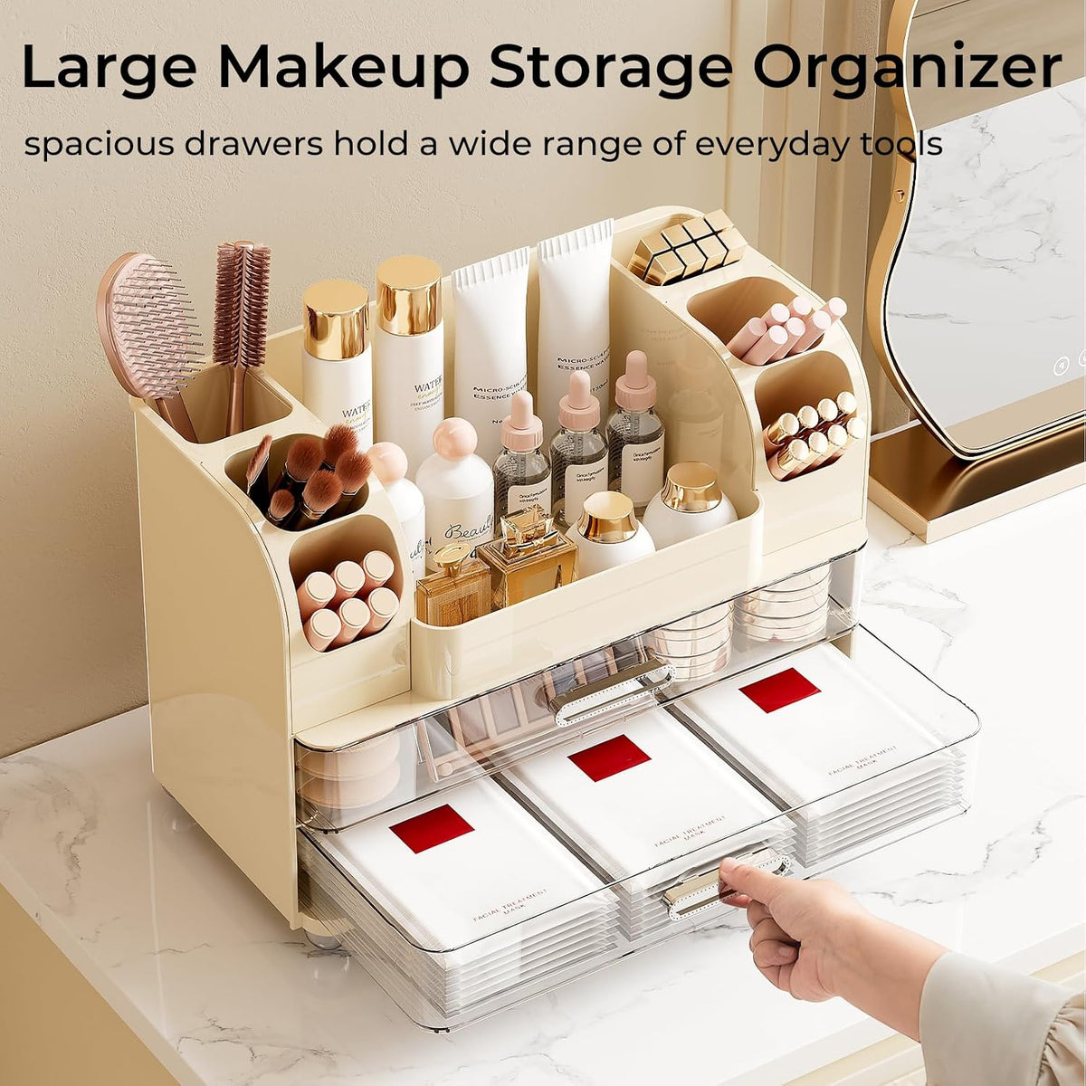 UFORU Makeup Organizer Countertop with 2 Large Drawers for Vanity Bathroom
