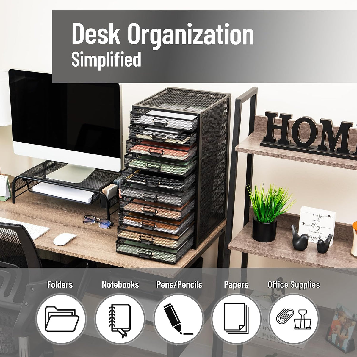 Mind Reader 10-Drawer Desk Organizer for Office Supplies, Crafts, Mail Sortin...