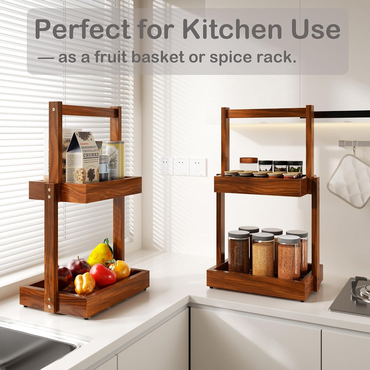 Teak Bathroom Shelf Towel Holder - 2 Tier