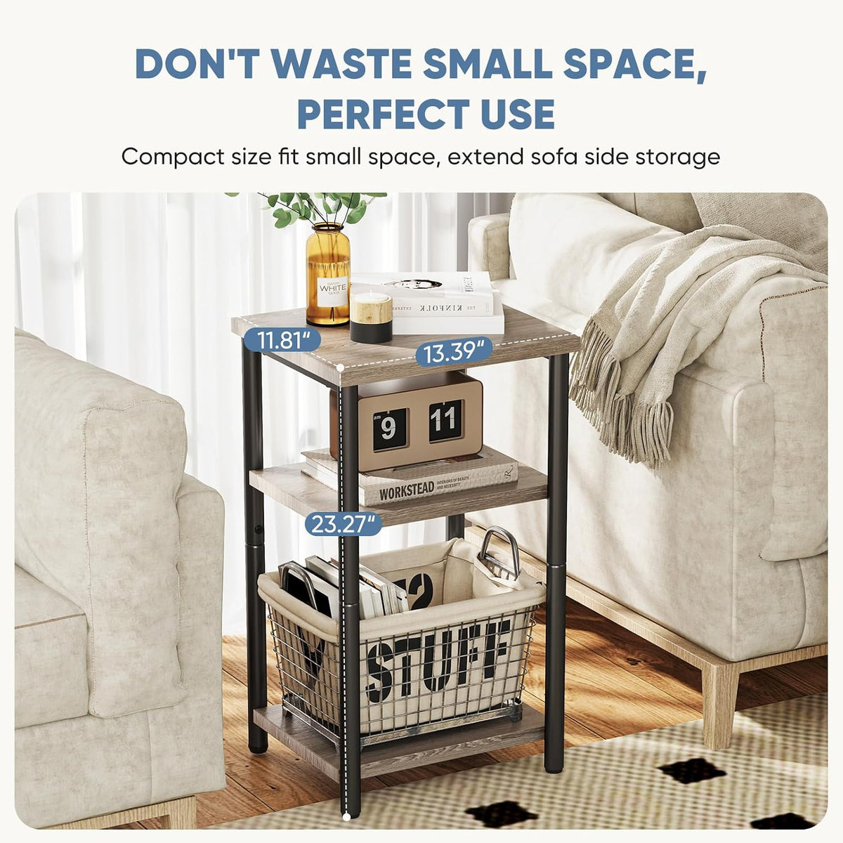 OLIXIS 3-Tier Small Side Tables for Small Spaces, End Tables Set of 2