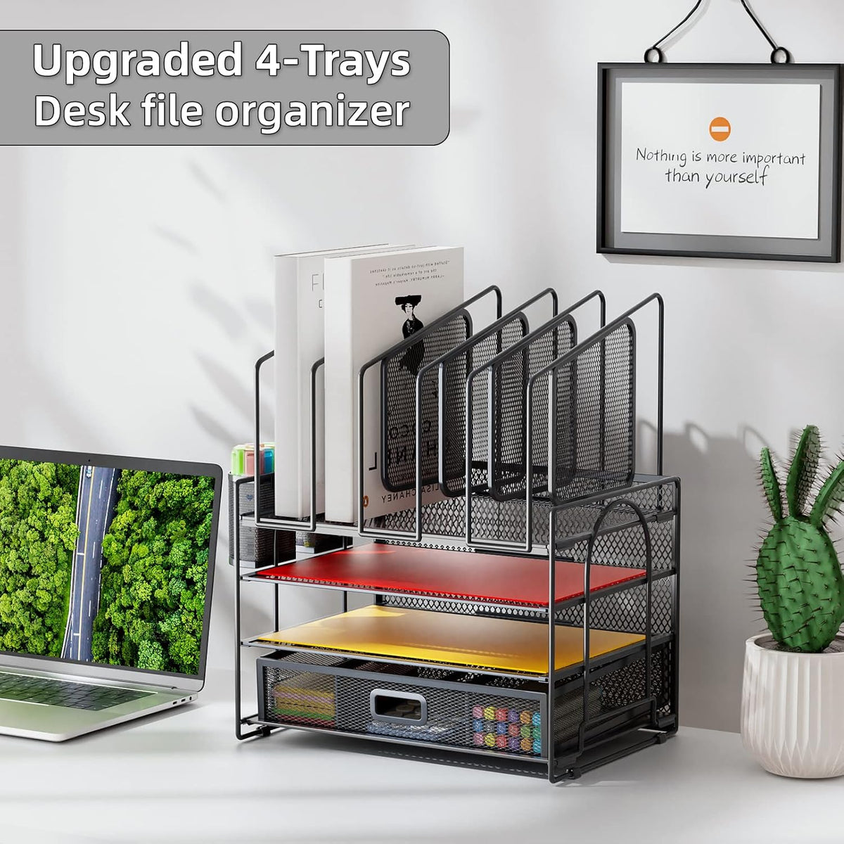 Marbrasse Desk Organizers, 4-Tier Mesh Desk File Organizer with 5 Vertical Fi...