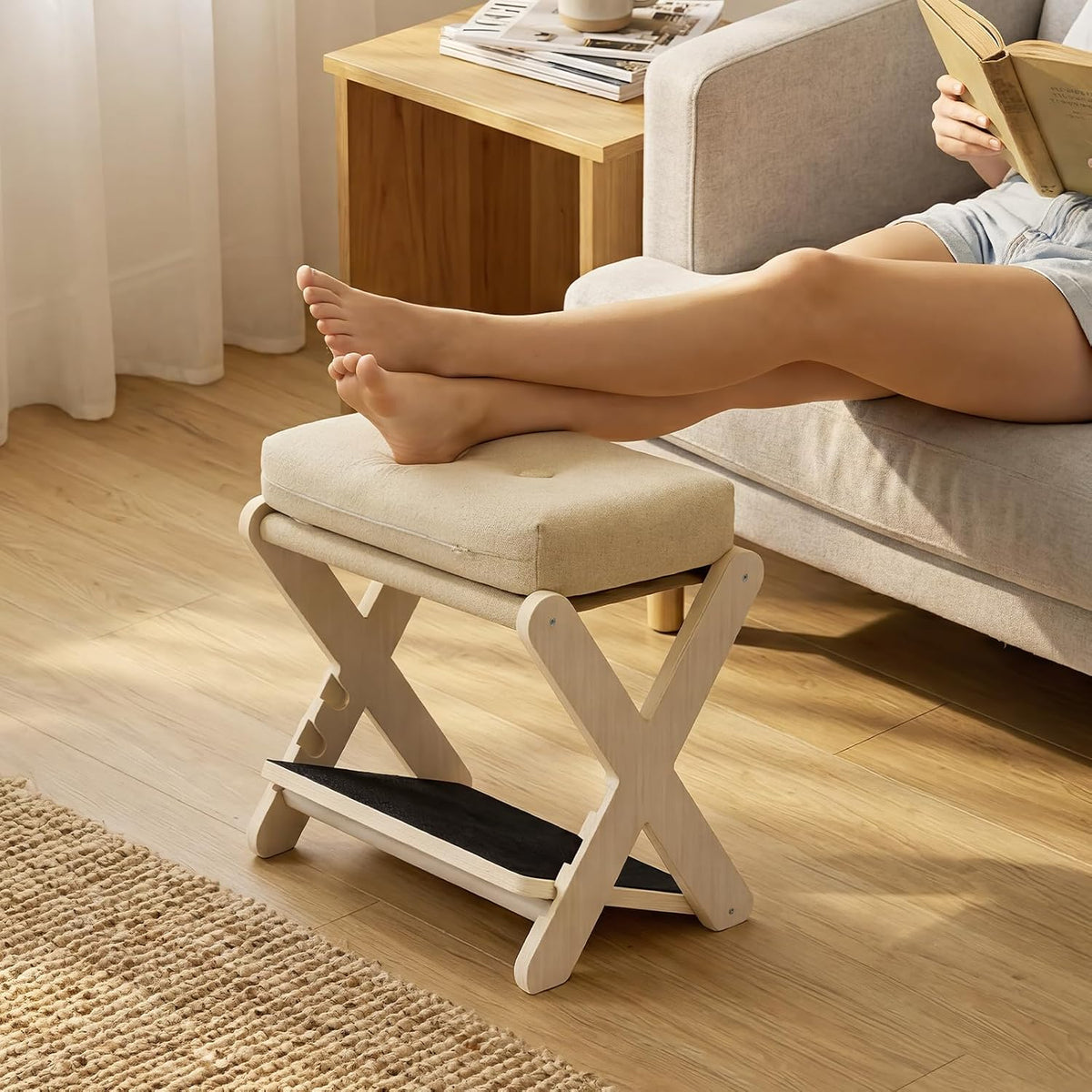 Adjustable Foot Rest Under Desk at Work, 16.6" Wide Wooden Ergonomic Foo...