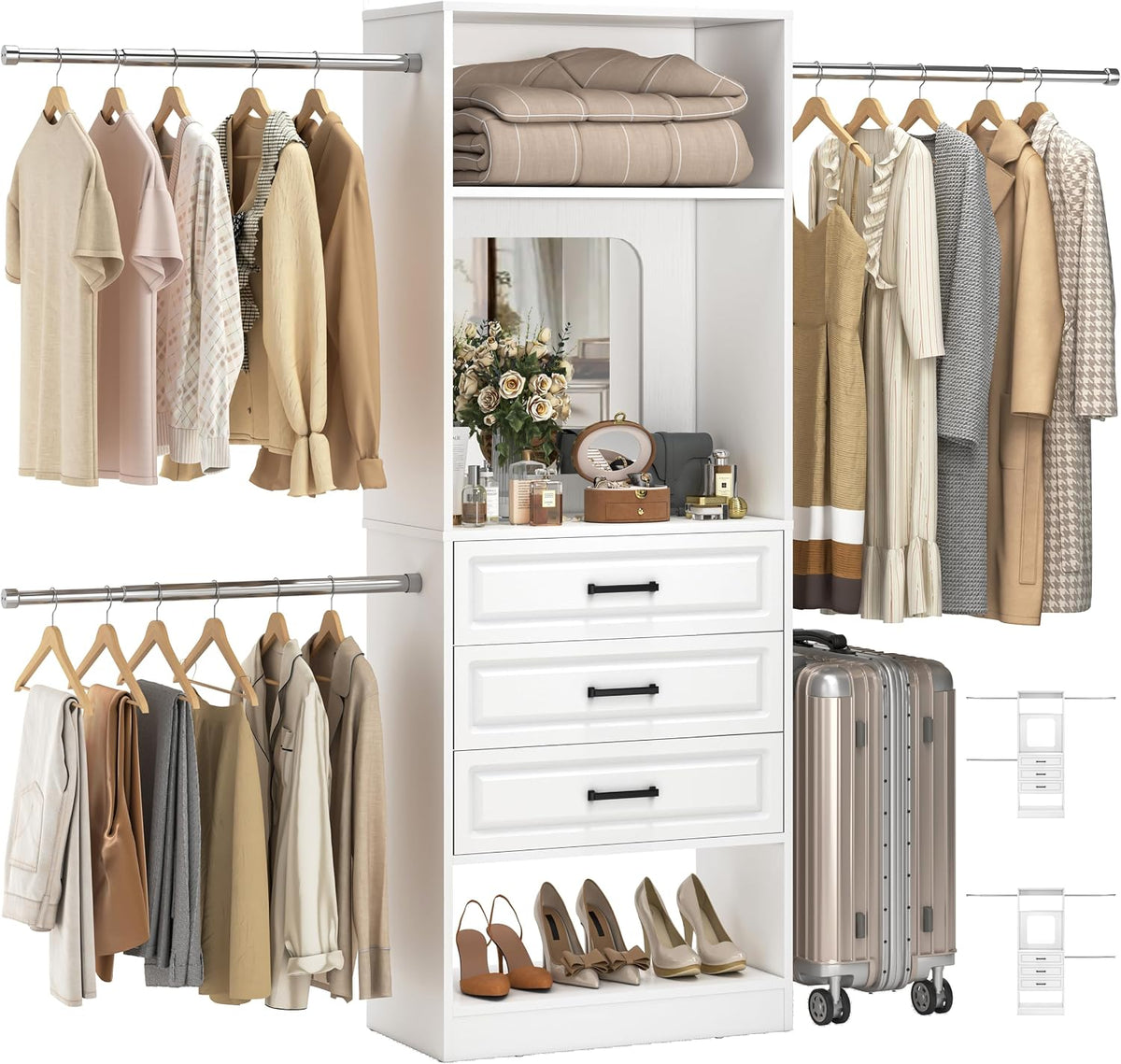 Unikito 48" - 96" W Closet System with Mirror and 3 Extendable Hang...