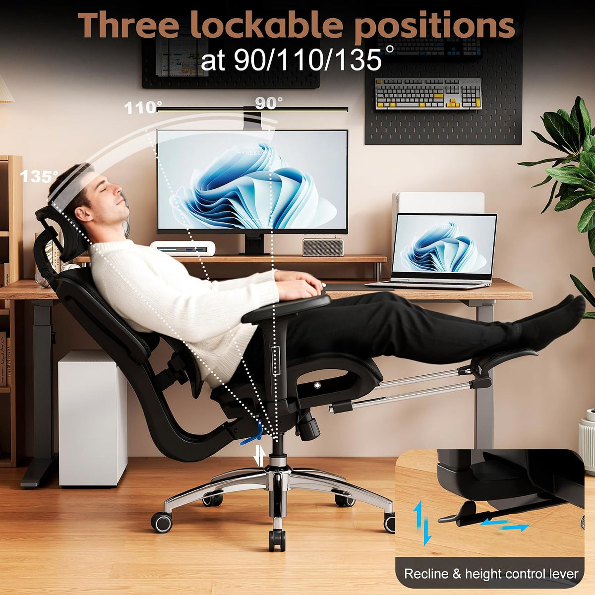 Vonesse Ergonomic Office Chair with Footrest, Desk Chairs with Adjustable 3D ...