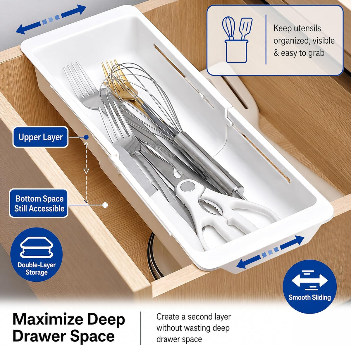 3-Pack Expandable Drawer Organizer for Deep Drawers, Adjustable 17–27 in Stor...