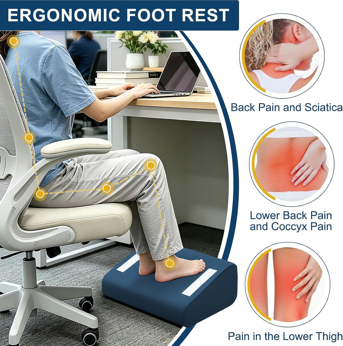 Under Desk Foot Rest, 6-in-1 Ergonomic Footrest, 5 Adjustable Heights-Blue