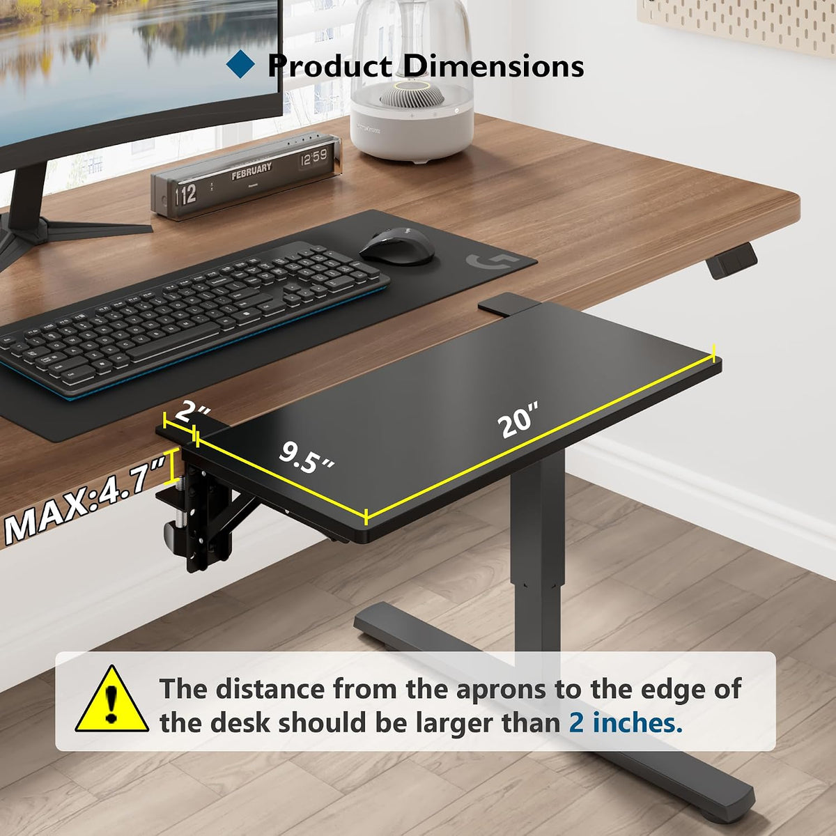 BONTEC Small Ergonomics Desk Extender Tray, 20x9.5 Inch Table Mount Arm Rest ...