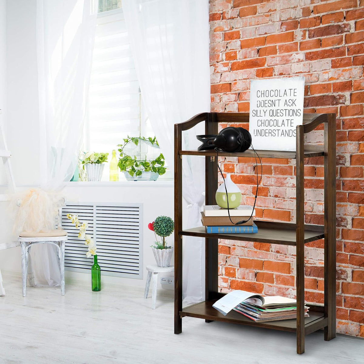 Casual Home Stratford 3-Shelf Folding Bookcase-Warm Brown