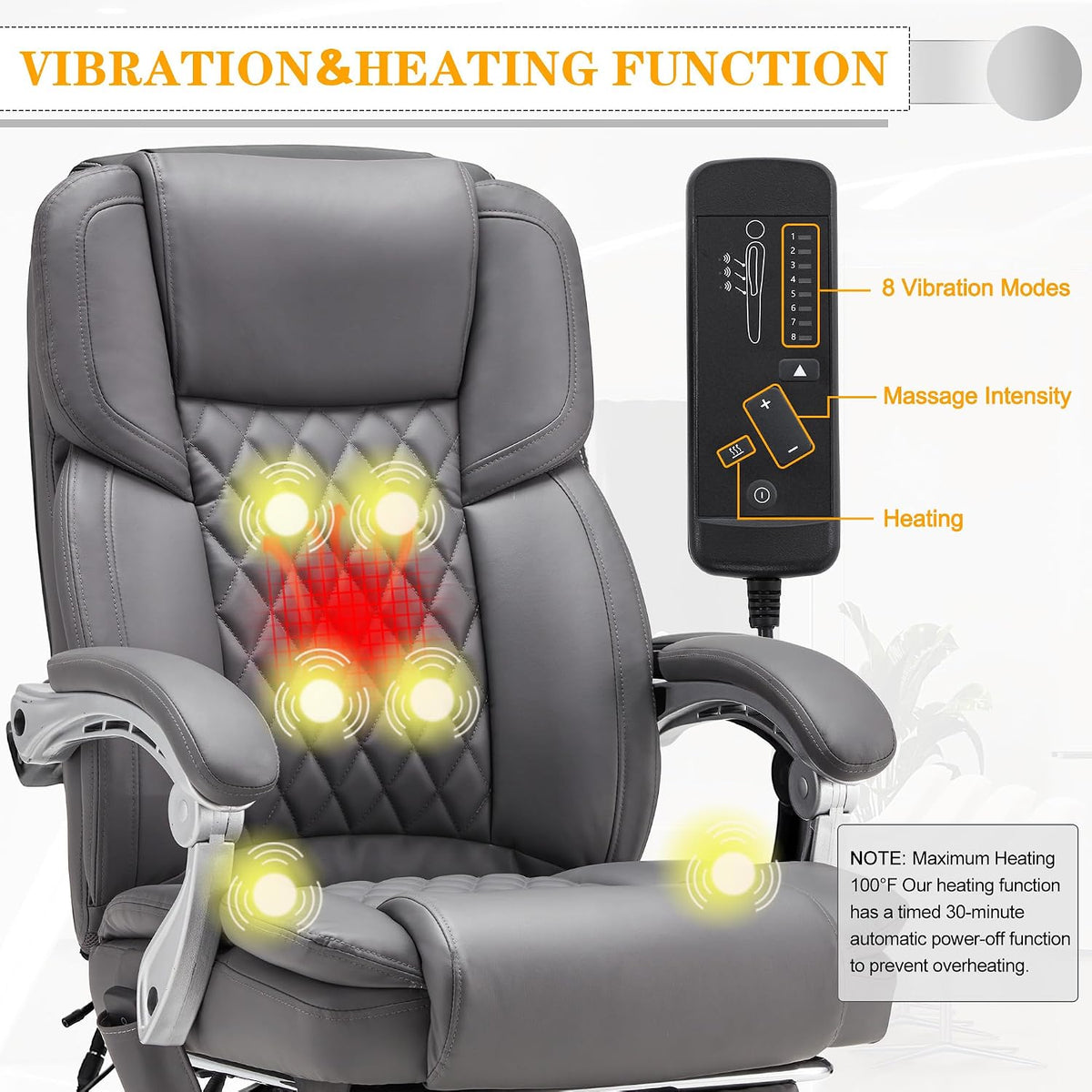 HOMREST Heated Massage Executive Office Chair with Footrest, Grey