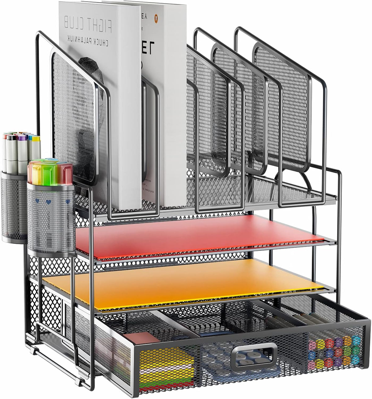 Marbrasse Desk Organizers, 4-Tier Mesh Desk File Organizer with 5 Vertical Fi...
