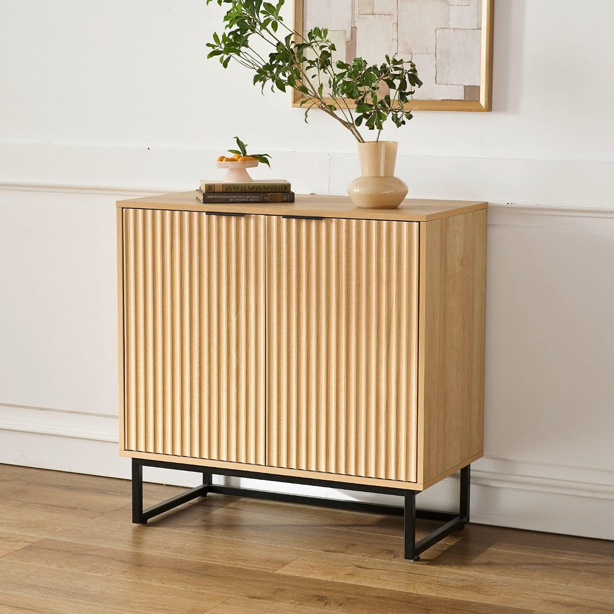 EYYTHUNG Fluted Storage Cabinets Set of 3, Sideboard Buffet Cabinets with Adj...