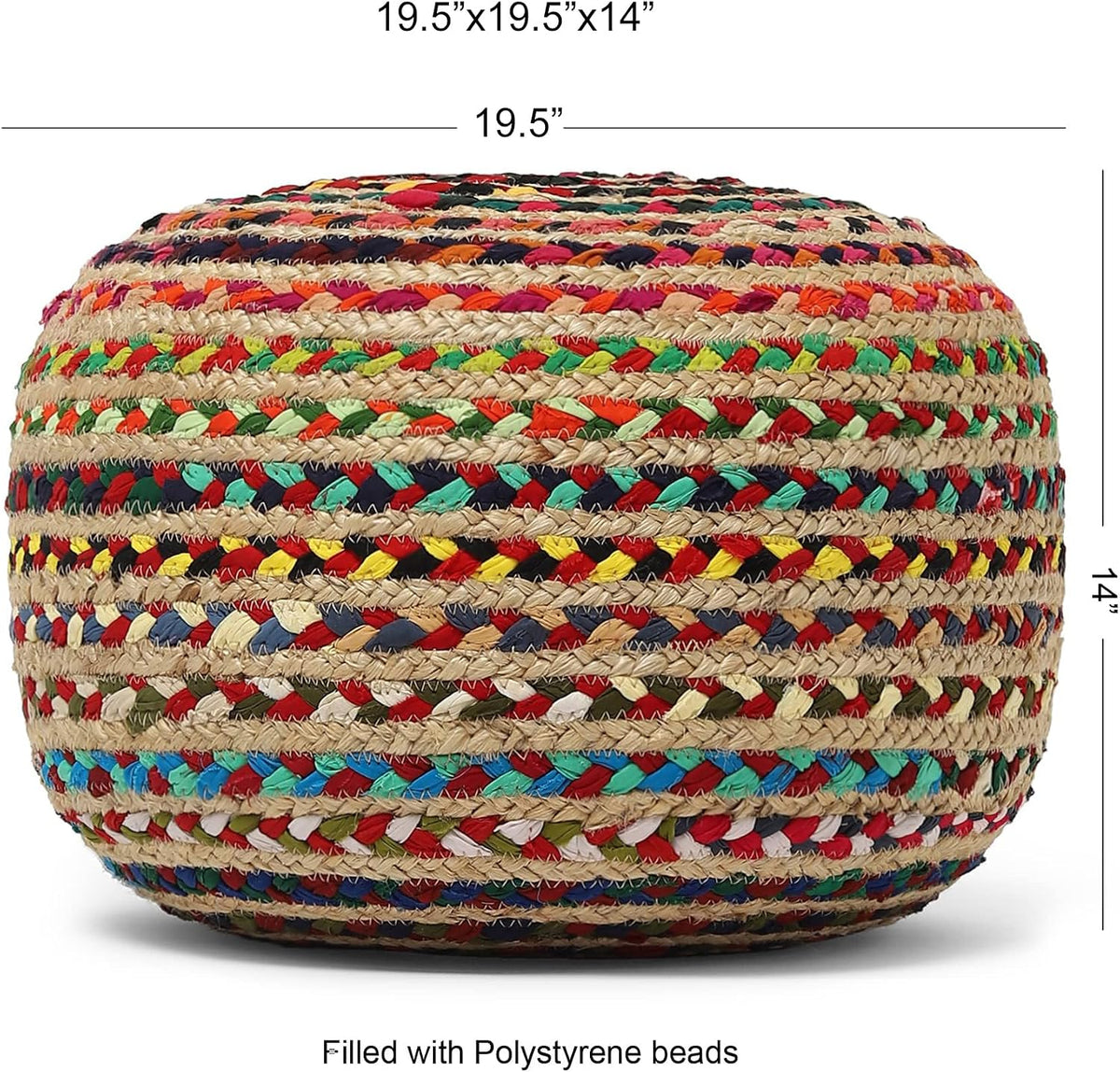 · REDEARTH · Jute Braided Pouf - Circular Boho Foot Stool - Multi, Set of 2