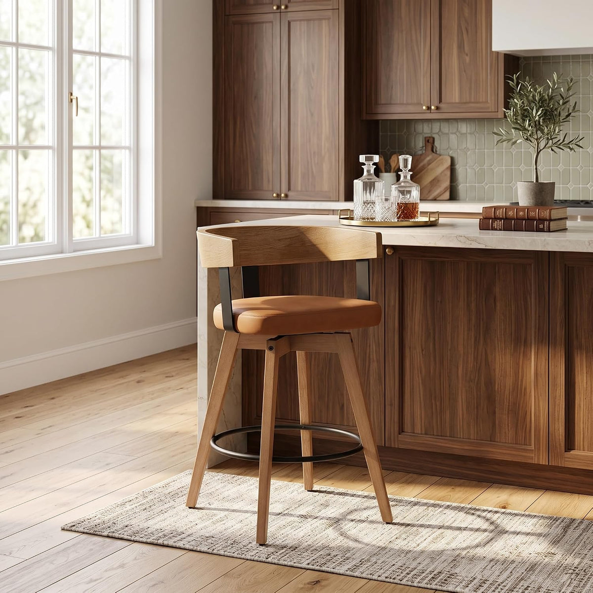 DUOMAY Modern PU Leather Swivel Single Barstool, Brown