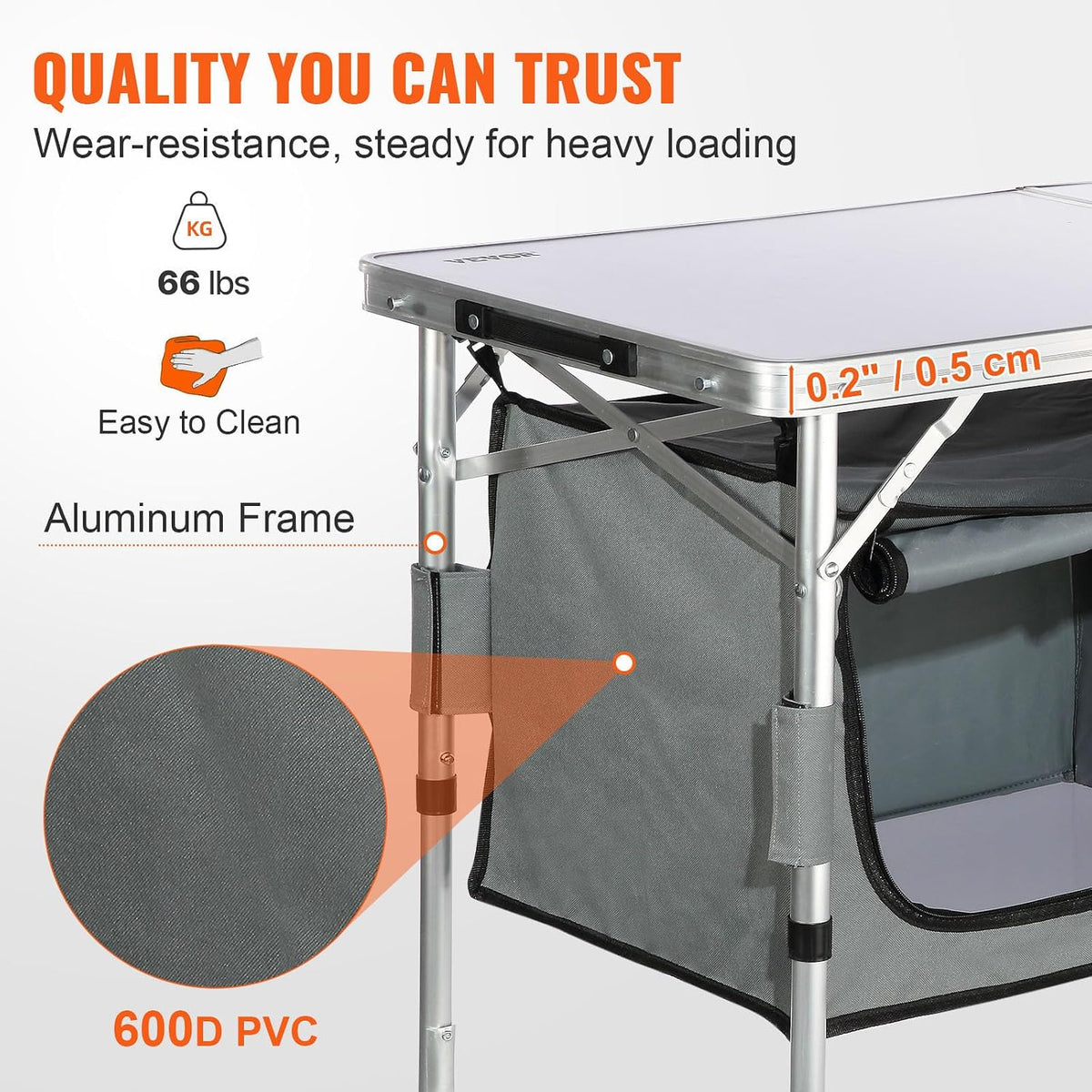VEVOR Camping Kitchen Station, 3 Adjustable Height Folding Outdoor Camp Cooki...