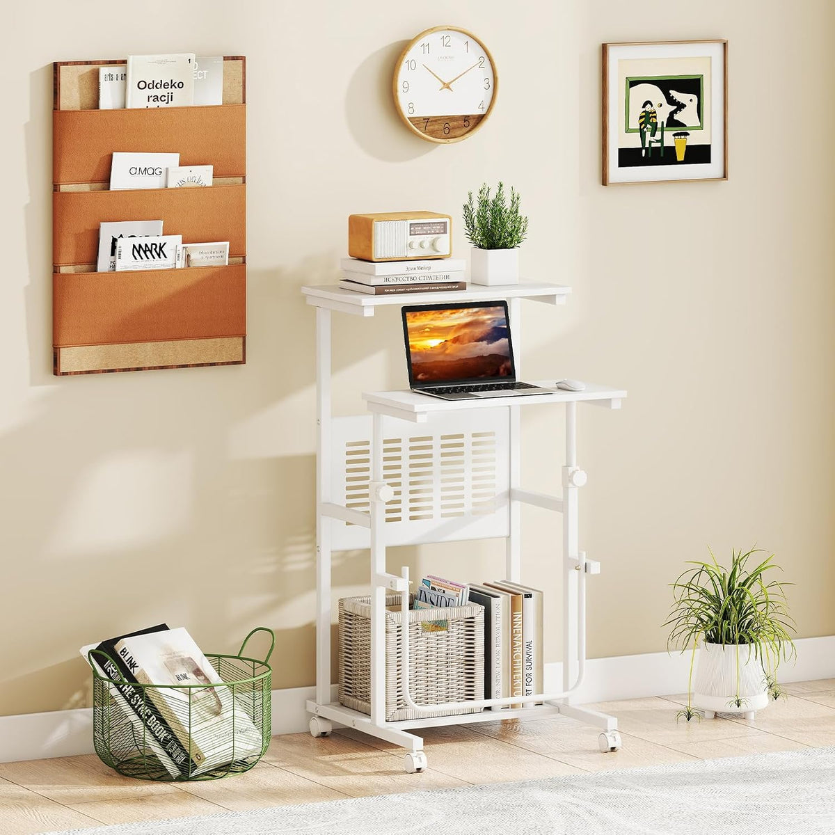 Tangkula Adjustable Standing Desk, Mobile Rolling Computer Desk with Storage ...