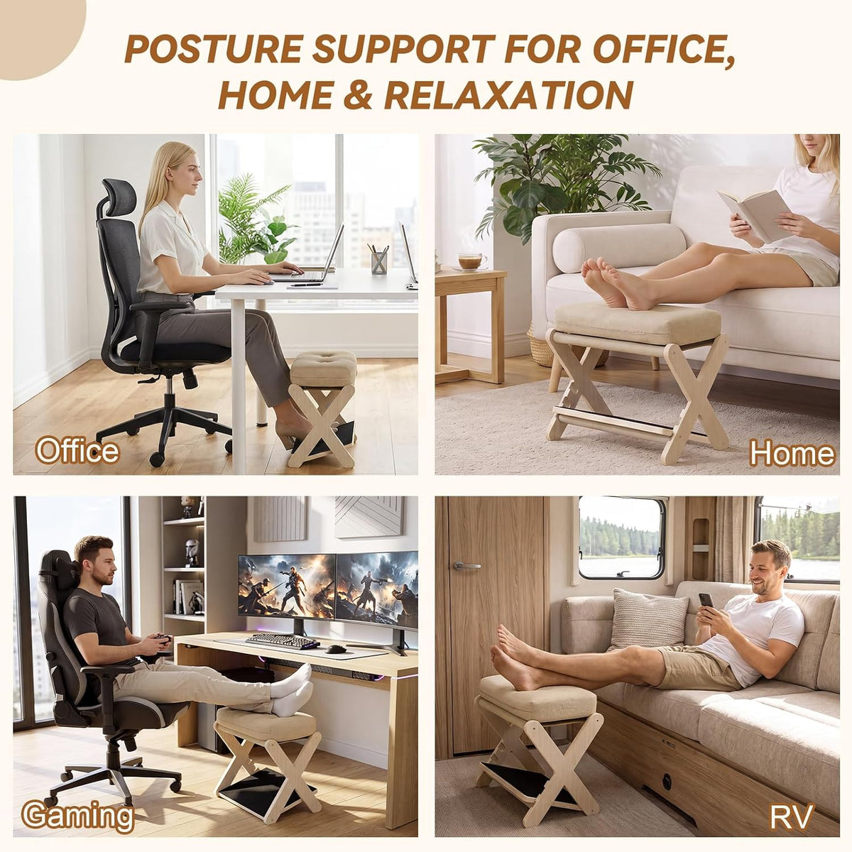 Adjustable Foot Rest Under Desk at Work, 16.6" Wide Wooden Ergonomic Foo...