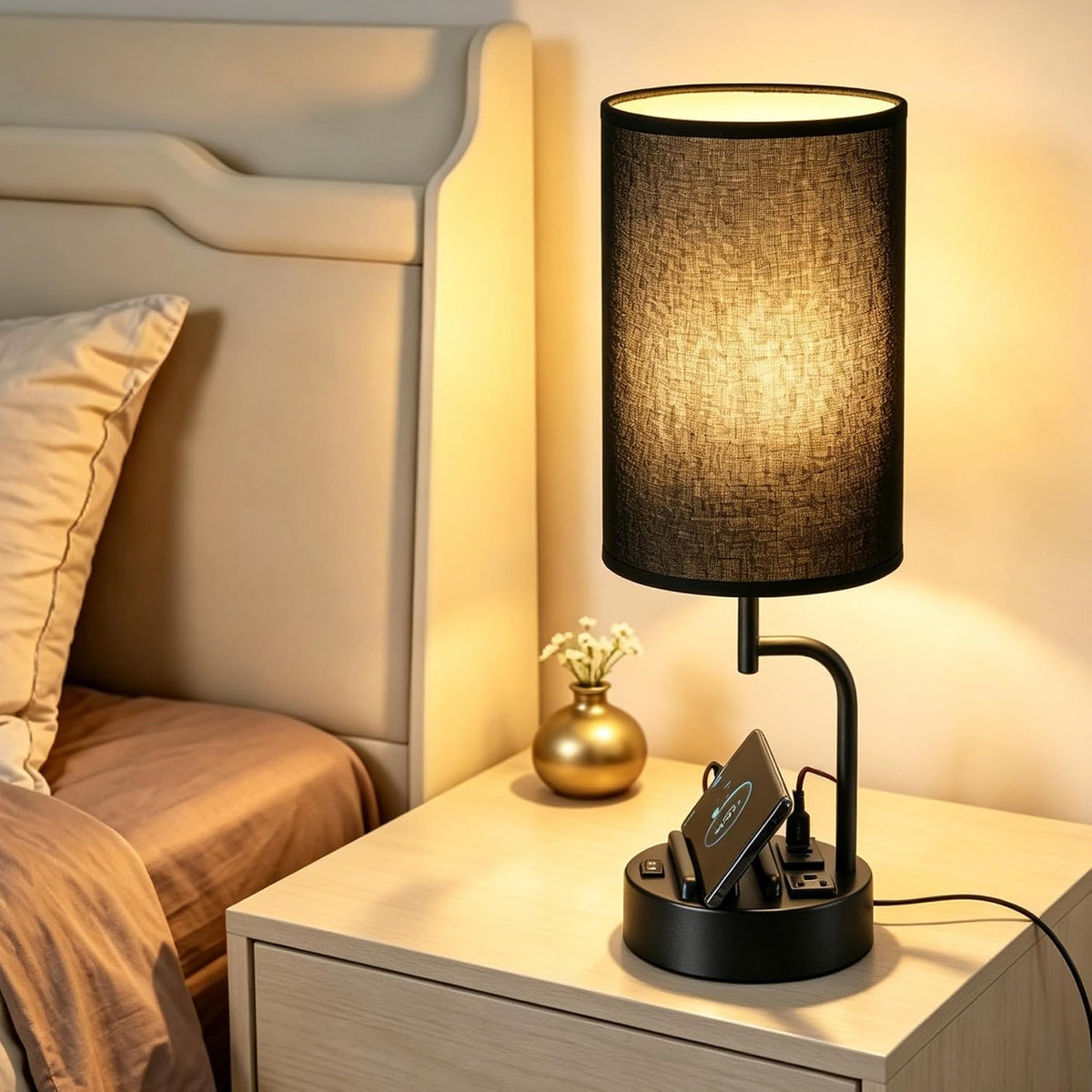 Dreamholder 2 Pack Table Lamp, Bedside Lamp with 3 USB Charging Ports & A...