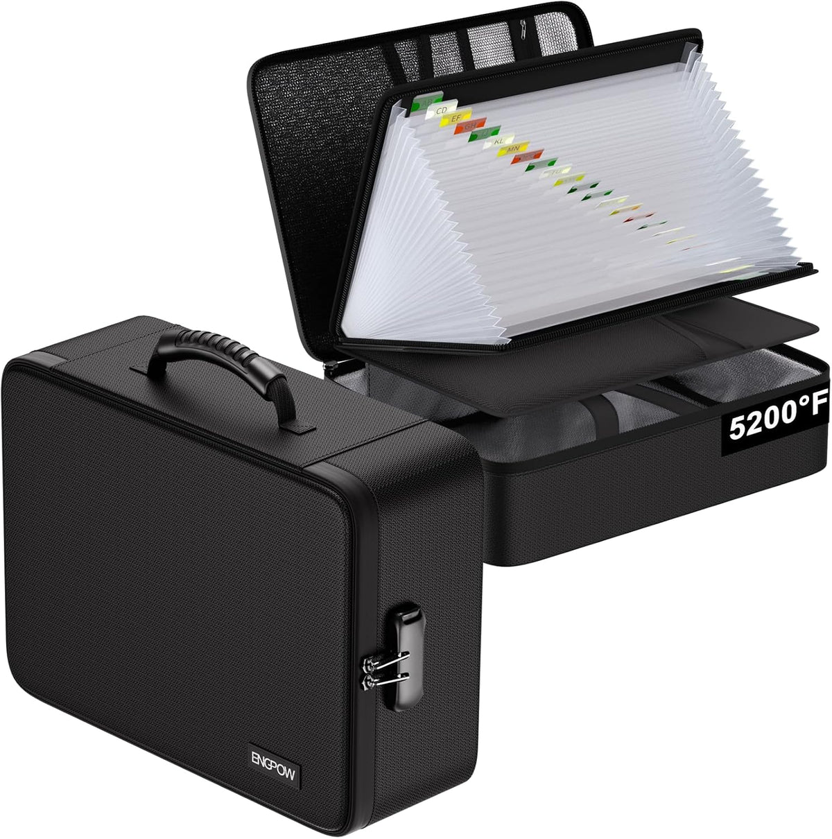 ENGPOW Fireproof Document Box with Lock,5200℉ Multi-Layer File Organizer