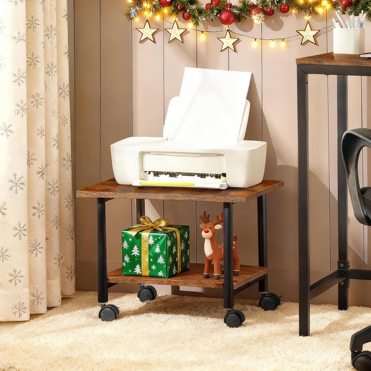 HOOBRO Printer Stand, 2-Tier Industrial Under Desk Printer Cart with Shelf, M...