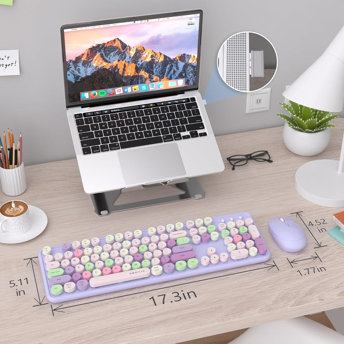 UBOTIE Colorful Wireless Keyboard and Mouse Combo (Purple-Colorful)