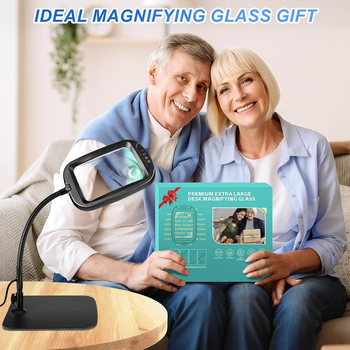 10X 30X 7'' Extra Large Magnifying Glass with Light and Stand, 5 Colo...