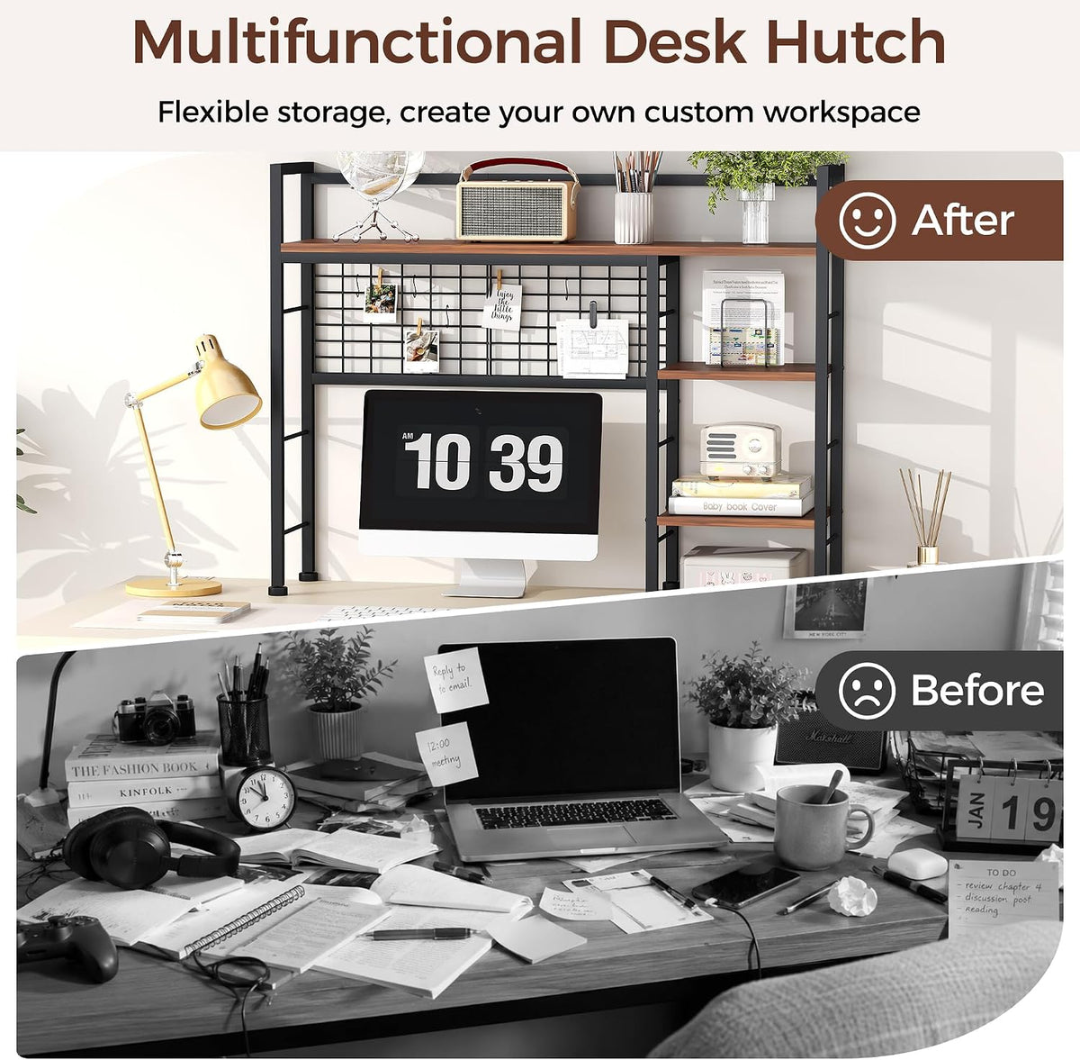 Desk Shelf,38.6" Desk Organizer Shelf,Wooden Desk Hutch for Computer Mon...