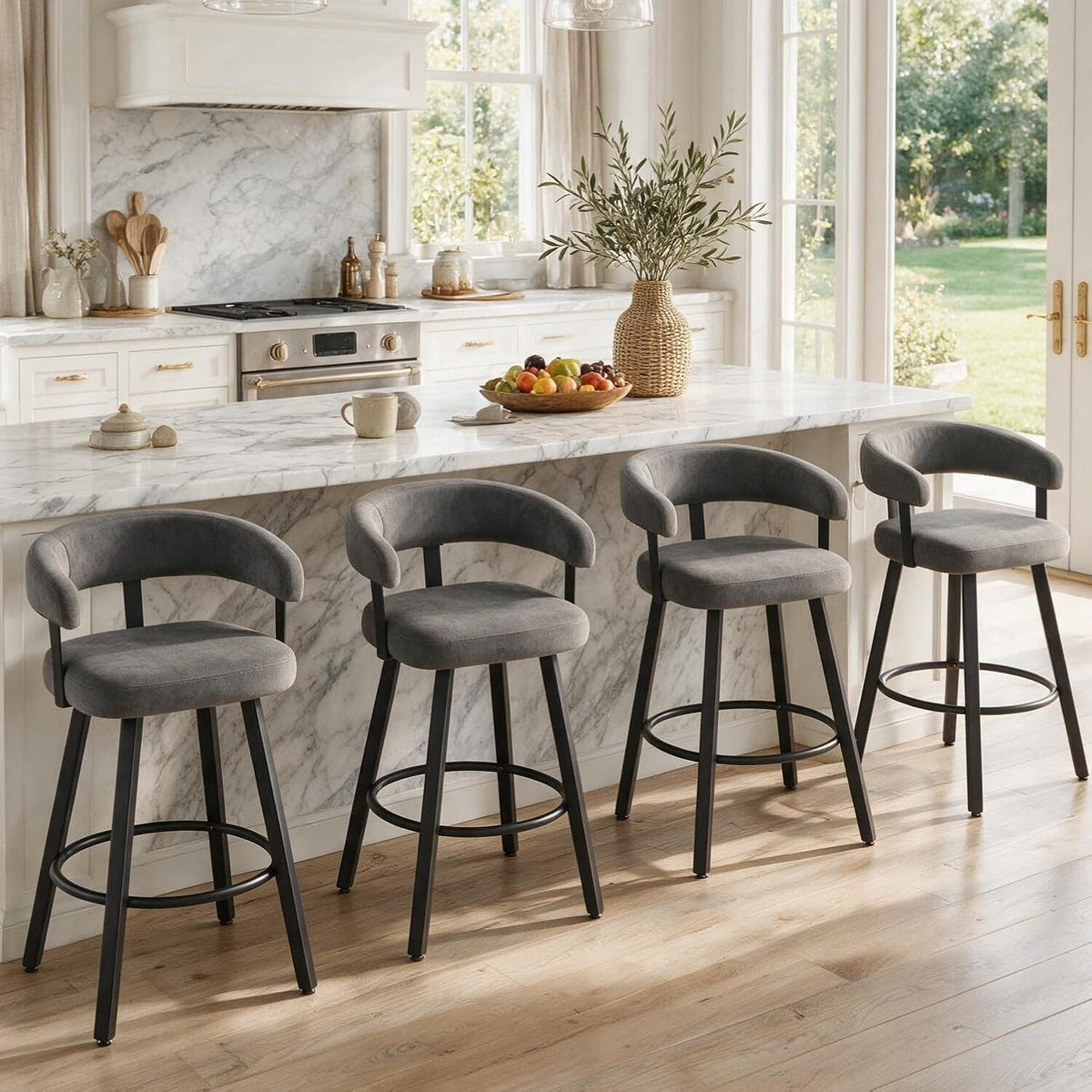 Shunzhi Modern Counter Height Bar Stools Set of 4 PU Leather Barstools with B...