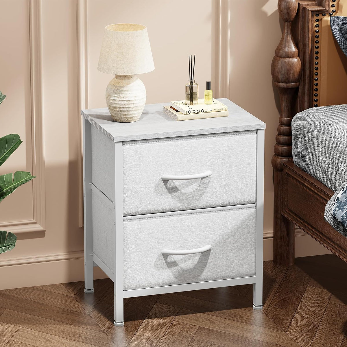 Sweetcrispy Nightstands Set of 2 with 2 Storage Drawer, Small Bedside Table