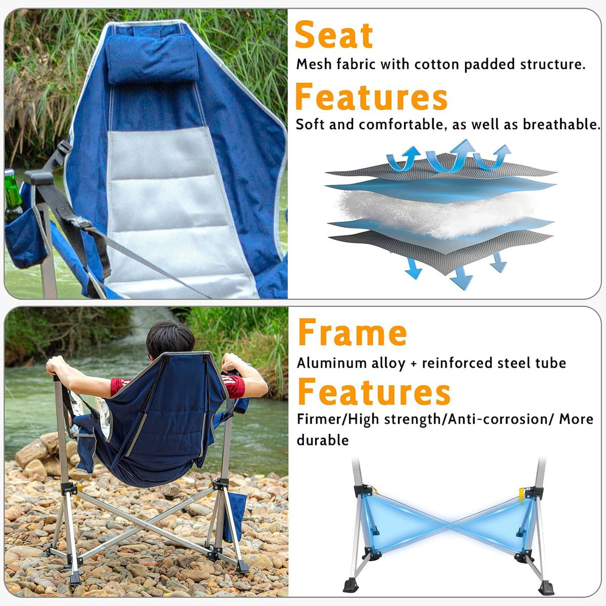 Romswi 2-Pack Aluminum Hammock Chair with Footrest, Oversized Portable Foldin...